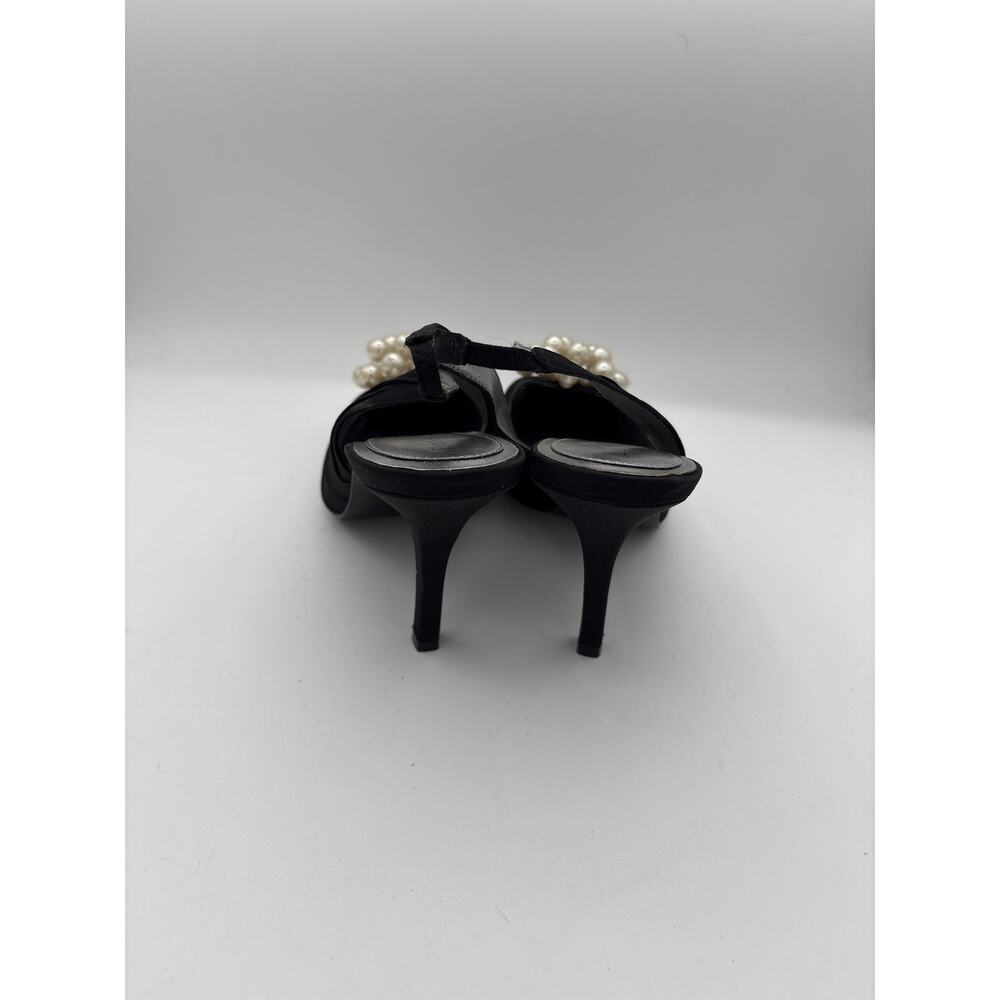 Women’s Enzo Angiolini Size 8 Black Satin Slingback Heels w/ Pearl Details - Picture 3 of 5